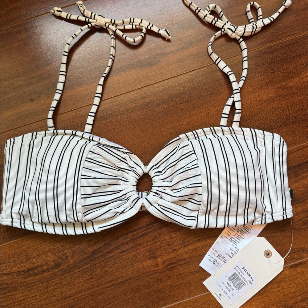 Billabong Easy On Me Bandeau Striped Black & White Bikini Top. Medium. NWT.